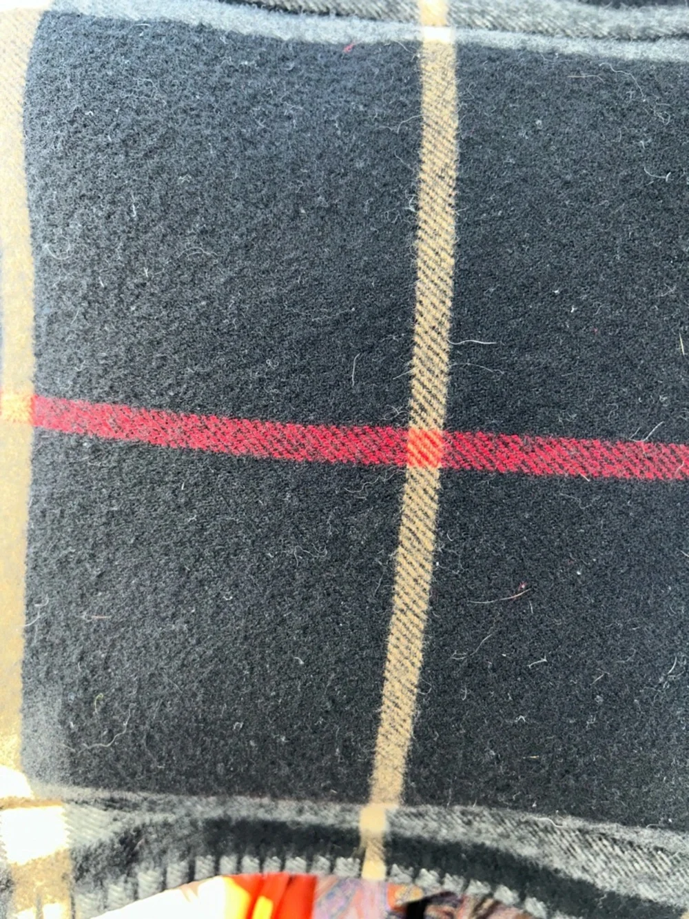 Burberry Black Lambswool plaid  pillow Red Stripe Tan Trim Scotland